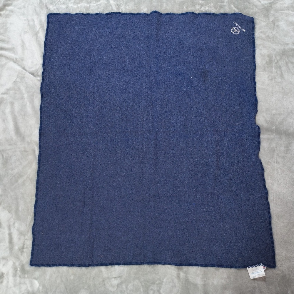 Faribault Mills Blanket Mercedes Benz‎ Embroidered Logo Wool Ingeo Navy Stitched